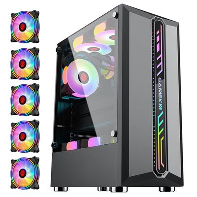 Black USB3.0 Mid-Tower PC Gaming Computer Case - Tempered Glass ATX Mid Tower with 5pcs 120mm ARGB Fans USB3.0 Tempered Glass Side