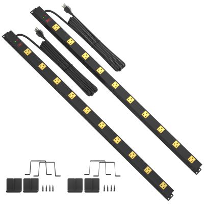 10 Outlet Surge Protector, Long Metal Wide Spaced Garage Industrial Power Strip, Heavy Duty with 6 FT Cord, 15A, 125V, 1875W, 2700 Joules, 2Pack, SGS Listed