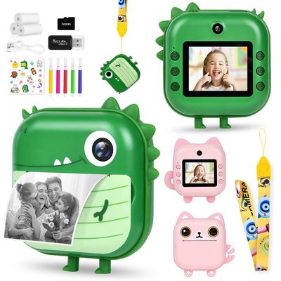 Ainiv Instant Print Camera for Kids - Dual 1080P Camera with Print Papers & 5 Color Pens, 32GB SD Card, Gift for 3-12 Year Olds - Green