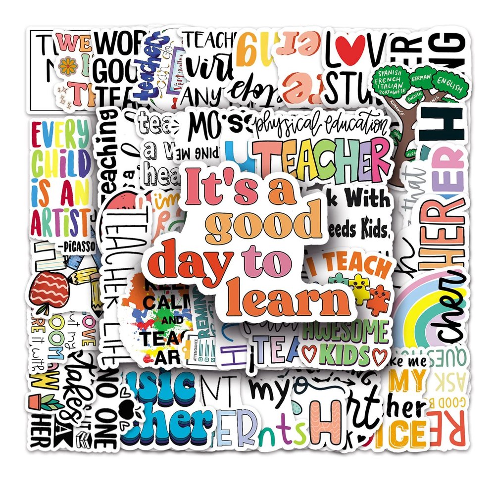 100 PCS Teacher Stickers, Vinyl Waterproof Teachers Day Gift Card Stickers for Water Bottles, Laptop, Notebook, Cell Phone, Luggage