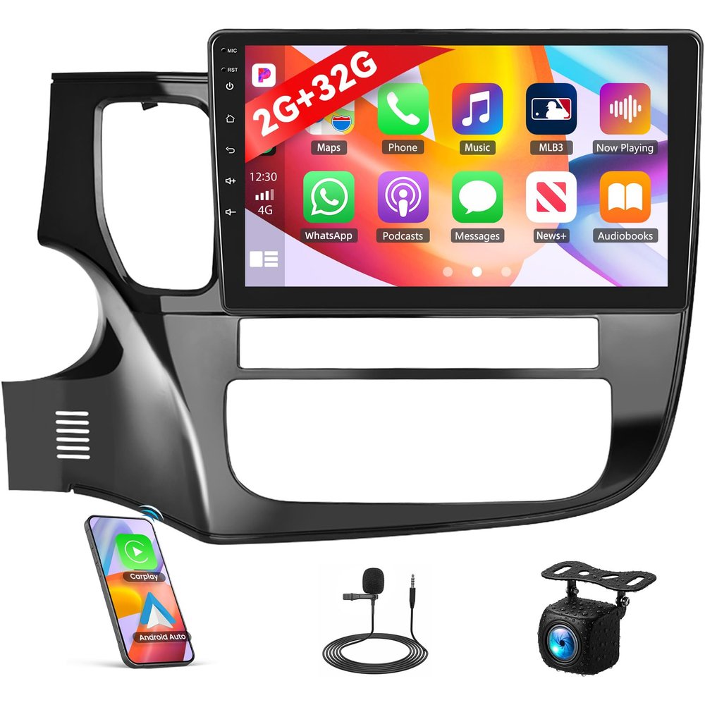 2+32G Android Car Stereo for Mitsubishi Outlander 2012-2018 Carplay Android Auto Mirror Link Change Wallpaper Theme 10 inch Touchscreen Radio FM RDS HiFi Bluetooth WiFi GPS+ AHD Camera & MIC