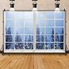 Laeacco 3x2m Pine Tree Backdrop, Window Outdoor Snowflakes Glittering Bokeh Light Spots Photography Background Winter Fir Forest Backdrop for Theme Party Decor Kids Adult Portrait Shoot Props view 2