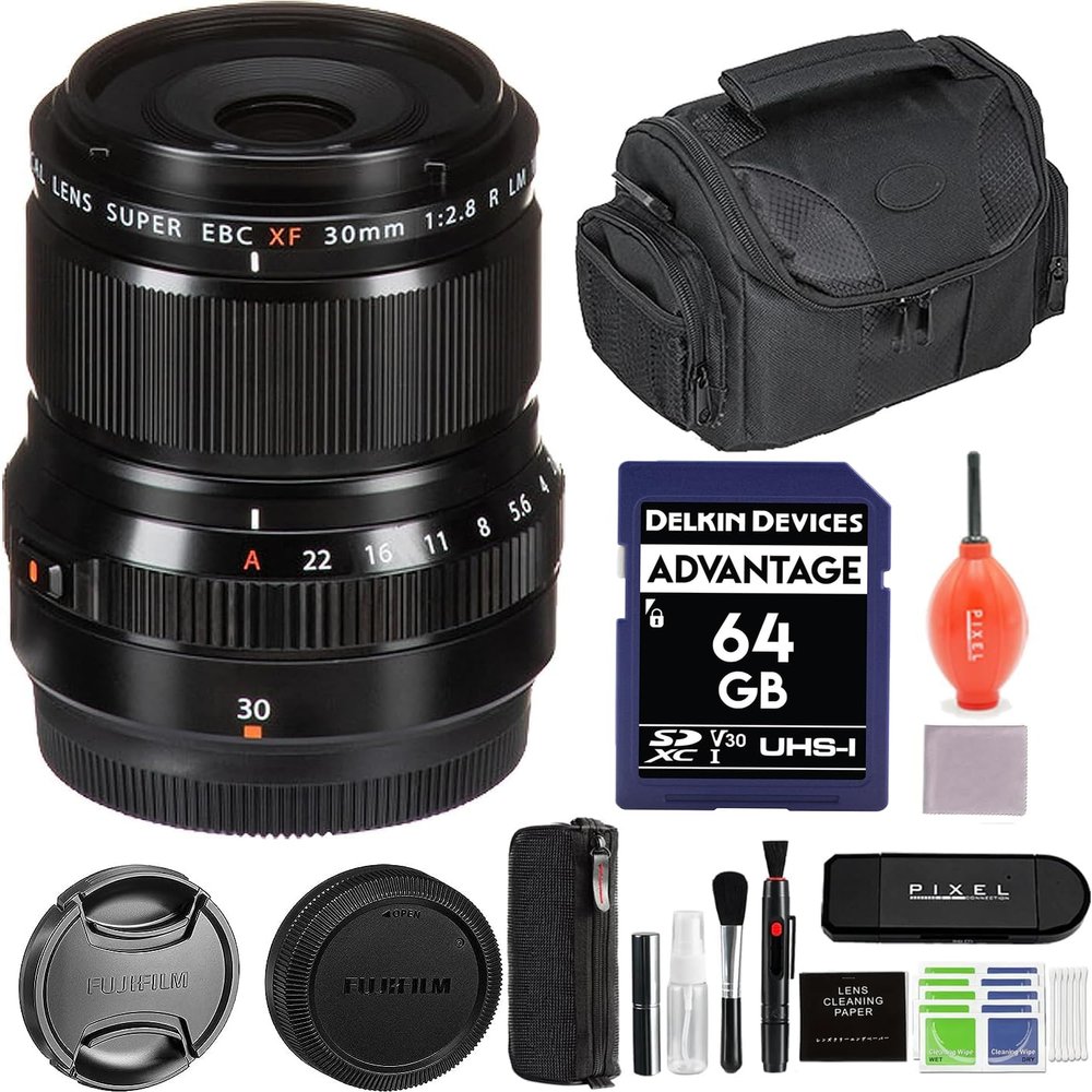 Fujifilm Fujinon XF 30mm f/2.8 R LM WR Macro Lens Bundle with 64GB SD Card, Gadget Bag & Advanced Accessories (USA Authorized with Fujifilm Warranty) | 30mm f/2.8 R LM WR Macro