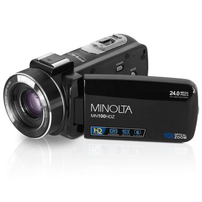 Minolta Camcorder 1080p Full HD Video, 24MP Photos, 10x Optical Zoom, 36x Digital Zoom, Optical Stabilization, 3-inch Touchscreen, Macro Mode, Hot-Shoe Mount, 32GB Card, USB/HDMI (Black)