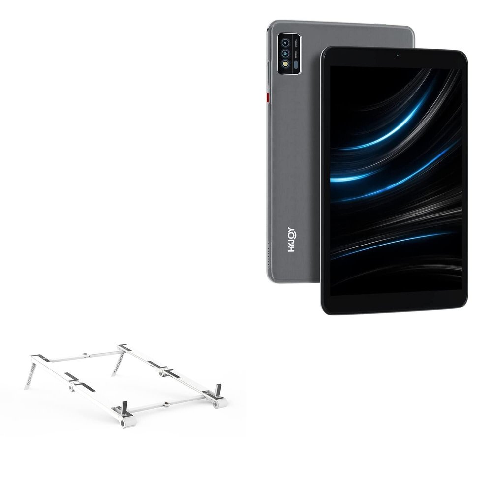BoxWave Stand and Mount Compatible with Hyjoy Android 10 Quad-Core Tablet TP901 (9 in) - Pocket Aluminum Stand 3-in-1, Portable Multi Angle Viewing Riser - Metallic Silver