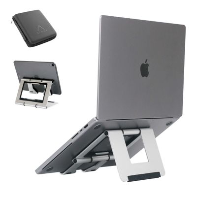Rmour Adjustable Laptop Stand for Desk, Foldable Aluminum & Ergonomic Laptop Riser Holder Compatible with MacBook Air/Pro, HP, Dell, Lenovo and Tablet(10-17 inch) -Silver