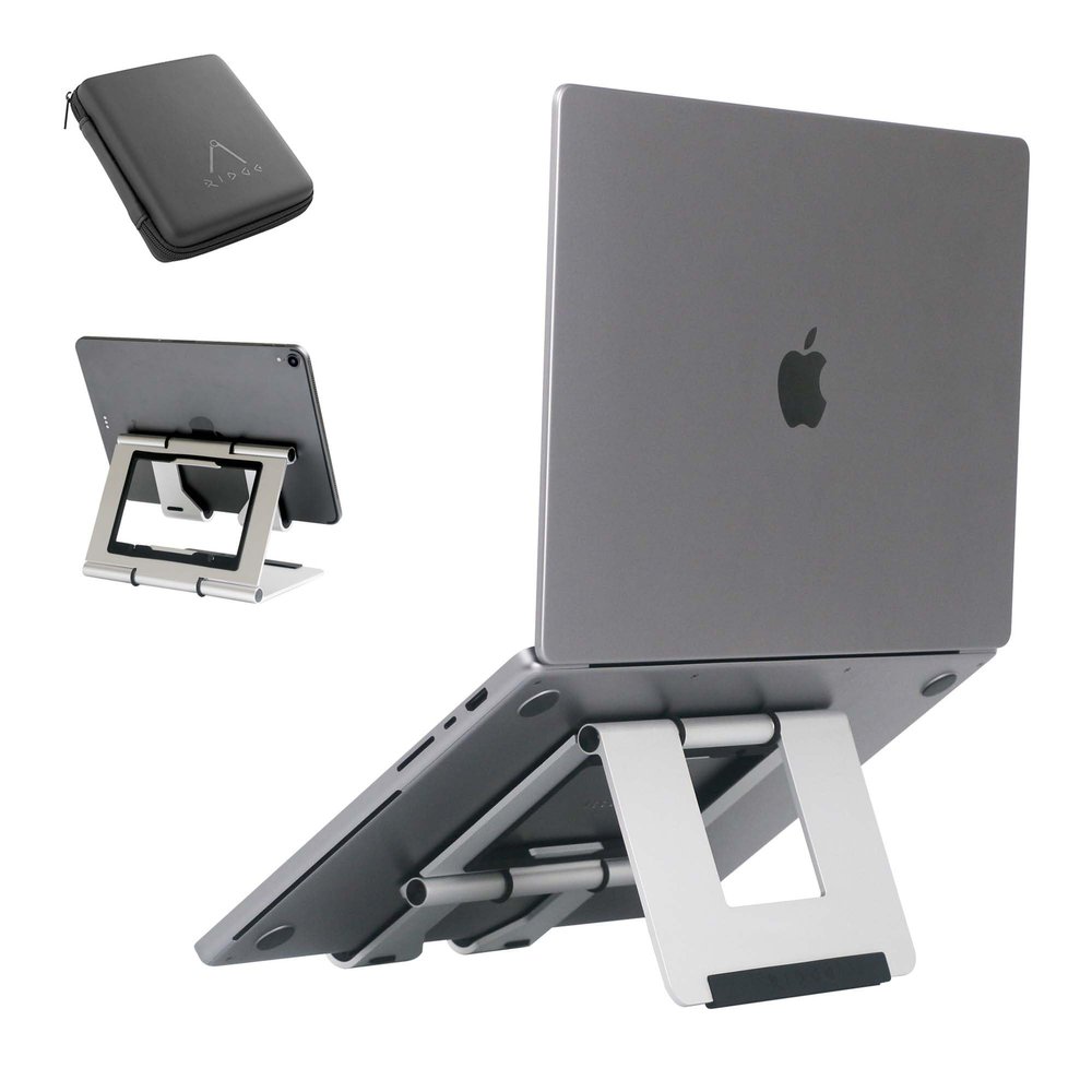 Rmour Adjustable Laptop Stand for Desk, Foldable Aluminum & Ergonomic Laptop Riser Holder Compatible with MacBook Air/Pro, HP, Dell, Lenovo and Tablet(10-17 inch) -Silver