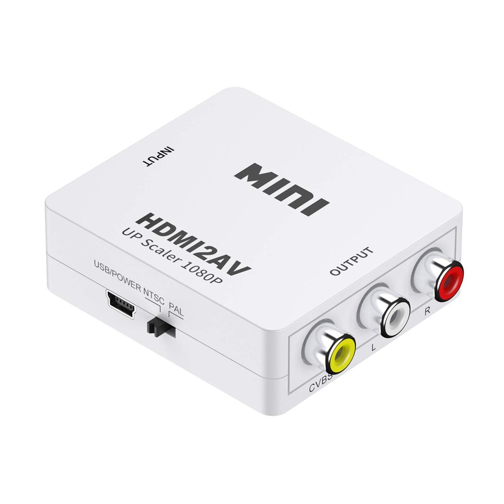 Tianle HDMI to RCA Adapter, 1080P HDMI to AV 3RCA CVBs Composite Video Audio Converter Adapter Supporting PAL/NTSC with USB Charge Cable for PC Laptop HDTV DVD,White