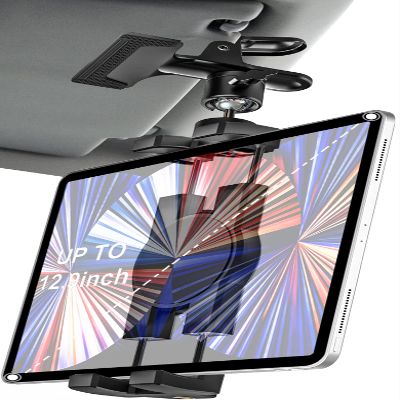 woleyi Sun Visor Car Tablet Holder, Visor Clip Tablet Mount for Car, 360 Rotation Universal Steering Wheel Tablets Clamp with 1/4'' Screw for iPad Pro Air Mini, Phone, Switch, 4.7-13" Devices/Camera