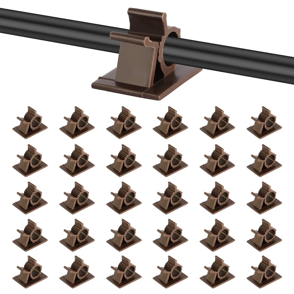 Viaky Adjustable Cable Clips, 30 Pcs Brown Adhesive Holder Ideal Cord Winder Management for Organizing Wires-Car Home Office and Desk Nightstand