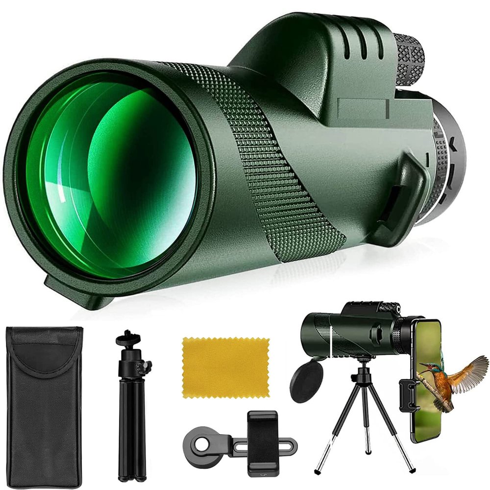 Sport Monocular Low Night Vision High Power Mini Telescope Tripod Smartphone Holder by Amebee for Adults Kids Best Gift for Bird Watching Hunting Camping Travelling Secenery (12X50 Sport Monocular)