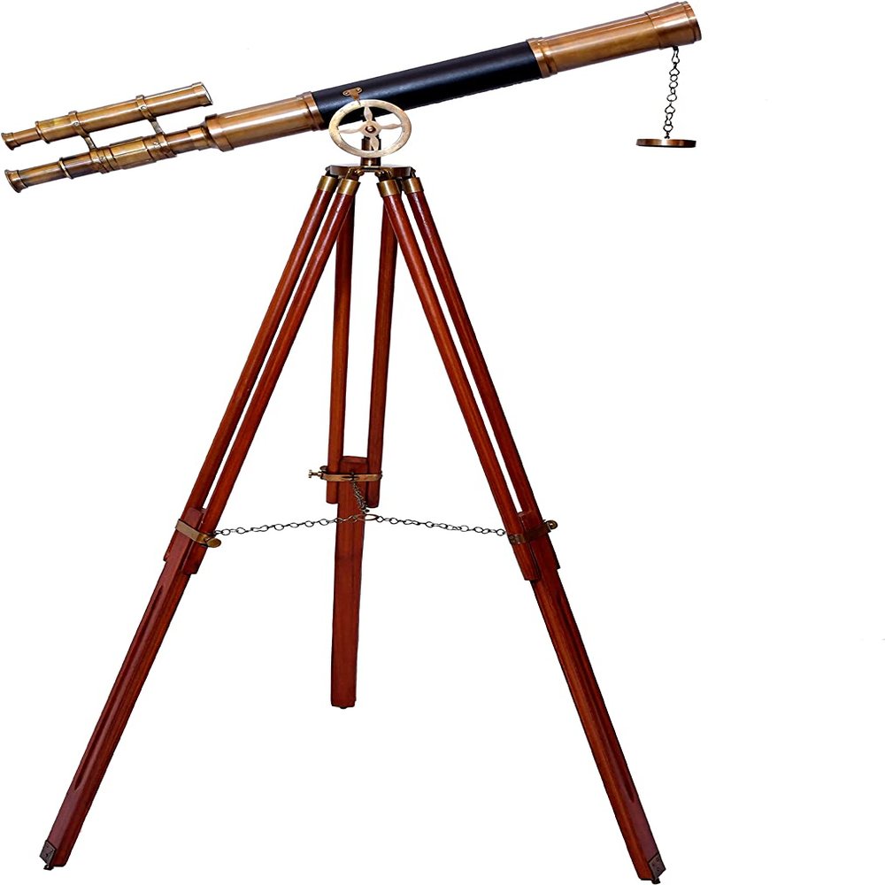 Wooden Tripod Floor Standing tripods Maritime Brass Antique Double Barrel Designer Telescope