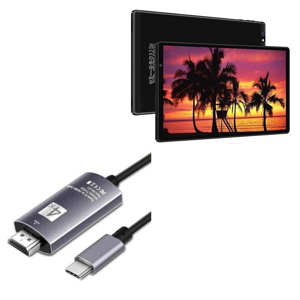 BoxWave Cable Compatible with AOCWEI Android 11 Tablet X500 (10 in) - SmartDisplay Cable - USB Type-C to HDMI (6 ft), USB C/HDMI Cable - Jet Black
