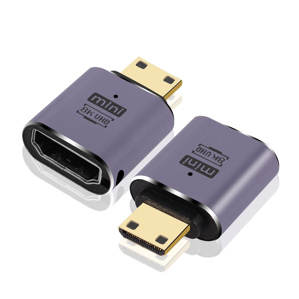 GINTOOYUN 8K Mini HDMI to HDMI Adapter 2.1 Version Mini HDMI Male to HDMI Female Connector Adapter for Camera,Laptop,Tablet,HDTV,Projector 2 PCS