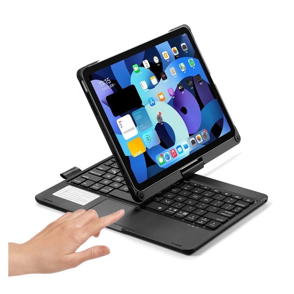 HENGHUI 360 Rotatable Keyboard Case for iPad Air 5th 4th Generation 2022/2020, iPad Pro 11 inch 4th 3rd 2nd Gen Backlight Keyboard with Trackpad, Bluetooth Foldable Keyboard Cover (Black)