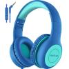 EarFun Kids Headphones Wired with Microphone, 85/94dB Volume Limit Headphones for Kids, Portable Wired Headphone with Shareport, Stereo Sound Foldable Headset for School/Tablet/iPad/Kindle Blue Green view 1