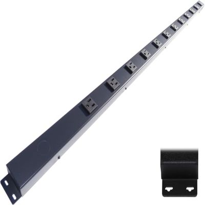 48 Hardwired Power Strip (NO Power Cord), 12 Vertical Outlets (NOT Tamper Resistant), with Ears (with mounting tabs on Both Ends), 15A (NOT a 20 Amp Unit), Black