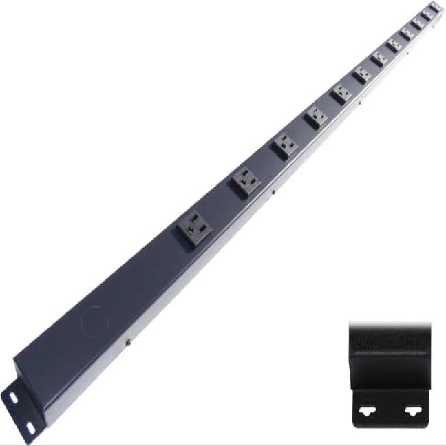 48 Hardwired Power Strip (NO Power Cord), 12 Vertical Outlets (NOT Tamper Resistant), with Ears (with mounting tabs on Both Ends), 15A (NOT a 20 Amp Unit), Black