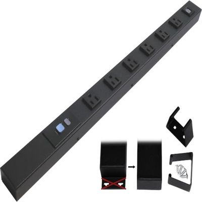 24 Hardwired Power Strip (NO Power Cord), 6 Horizontal Outlets (NEMA 5-15R - NOT 20Amp), NO Ears (Without mounting tabs on Both Ends), ALCI, USB, Black