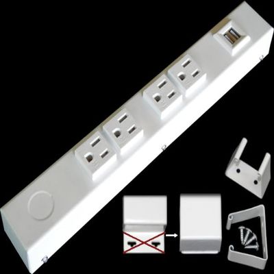 12 Hardwired Power Strip (NO Power Cord), 4 Tamper Resistant Outlets (NEMA 5-15R - NOT 20Amp), NO Ears (Without mounting tabs on Both Ends), USB, White