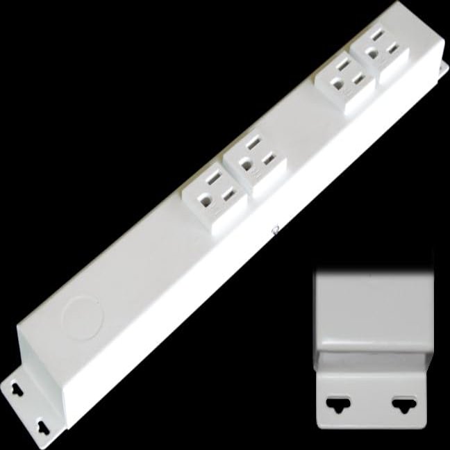 12 Hardwired Power Strip (NO Power Cord), 4 Vertical Tamper Resistant Outlets (NEMA 5-15R - NOT 20Amp), with Ears (with mounting tabs on Both Ends), White