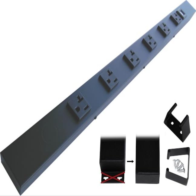 24 Hardwired Power Strip (NO Power Cord), 6 (NEMA 5-20R) Vertical Outlets (NOT Tamper Resistant), NO Ears (Without mounting tabs on Both Ends), 20 Amp, USB, Black