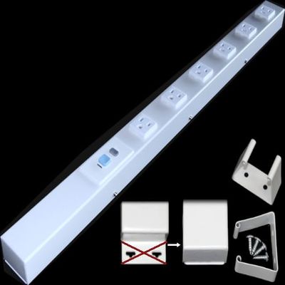 24 Hardwired Power Strip (NO Power Cord), 6 Vertical Outlets (NEMA 5-15R - NOT 20Amp), NO Ears (Without mounting tabs on Both Ends), ALCI, White