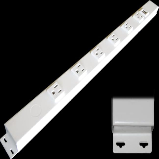 24 Hardwired Power Strip (NO Power Cord), 6 (NEMA 5-15R - NOT 20Amp) Vertical Tamper Resistant Outlets, with Ears (with mounting tabs on Both Ends), USB, White