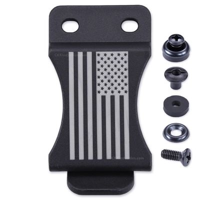 HolsterSmith KYDEX Belt Clip for Holsters & Sheaths  (FOMI Design - w/USA Flag Engraving) - (Fits 1.50in Belts) - (Inside-The-Waistband/IWB) - (USA Made) - (w/Mounting Hardware) - (1 Pack)