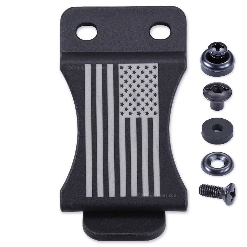 HolsterSmith KYDEX Belt Clip for Holsters & Sheaths  (FOMI Design - w/USA Flag Engraving) - (Fits 1.50in Belts) - (Inside-The-Waistband/IWB) - (USA Made) - (w/Mounting Hardware) - (1 Pack)