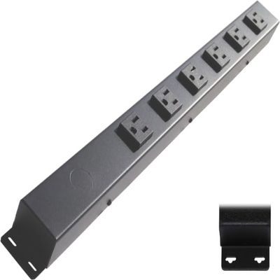 20 Hardwired Power Strip (NO Power Cord), 6 Vertical Outlets (NOT Tamper Resistant), with Ears (with mounting tabs on Both Ends), 15A (NOT a 20 Amp Unit), Black