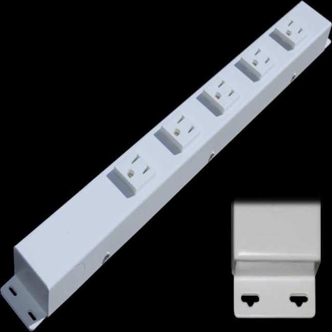 16 Hardwired Power Strip (NO Power Cord), 5 Vertical Outlets (NOT Tamper Resistant), with Ears (with mounting tabs on Both Ends), 15A (NOT a 20 Amp Unit), White