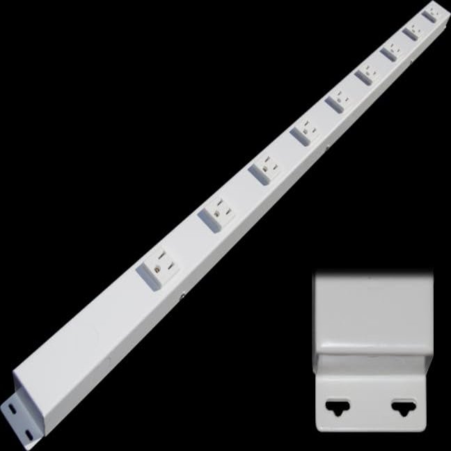 36 Hardwired Power Strip (NO Power Cord), 9 Vertical Outlets (NOT Tamper Resistant), with Ears (with mounting tabs on Both Ends), 15A (NOT a 20 Amp Unit), White