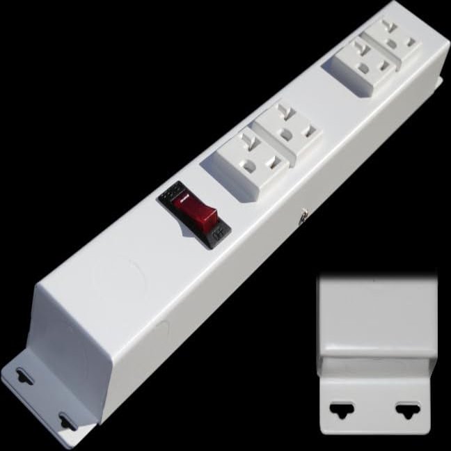 12 Hardwired Plug Strip (No Power Cord), 4 Vertical 20Amp (NEMA 5-20R, NOT Tamper Resistant) Outlets, with Ears (with Mounting Tabs on Both Ends), Switch, White