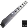 24 Hardwired Power Strip (NO Power Cord), 6 Outlets (NEMA 5-15R, Horizontal - NOT 20Amp), with Ears (with mounting tabs on Both Ends), ALCI, Black view 1