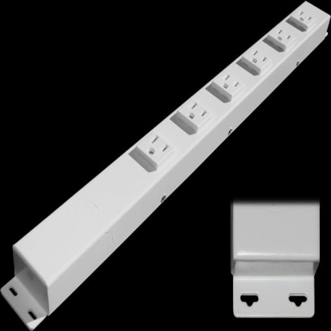 20 Hardwired Power Strip (NO Power Cord), 6 Vertical Outlets (NOT Tamper Resistant), with Ears (with mounting tabs on Both Ends), 15A (NOT a 20 Amp Unit), White