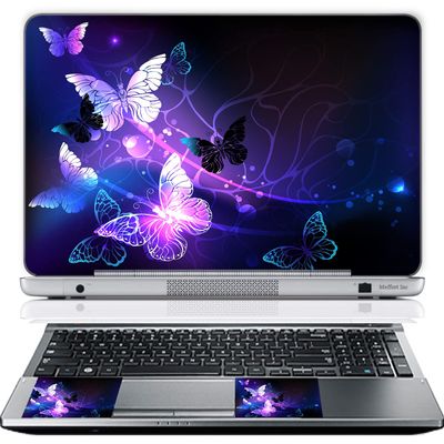 17 17.3 Inch Laptop Skin Sticker Cover Premium Sticker Cover Art Decal Decorative (Included 2 Wrist Pad Skins) - Purple Butterflies