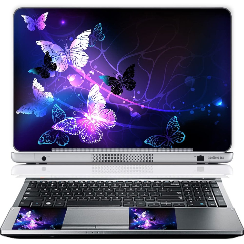17 17.3 Inch Laptop Skin Sticker Cover Premium Sticker Cover Art Decal Decorative (Included 2 Wrist Pad Skins) - Purple Butterflies