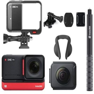 Insta360 ONE RS Twin Edition Waterproof 4K 60fps Action Camera 5.7K 360 Camera 48MP Photo Active HDR with Extendable Selfie Stick and Helmet Mount Kit