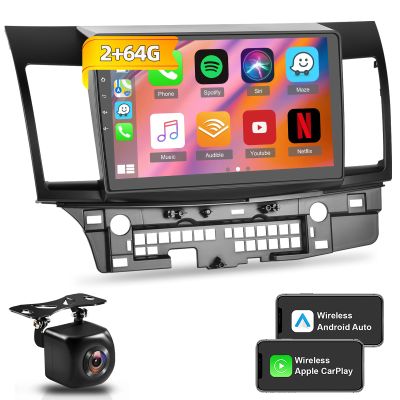 Android Car Stereo for Mitsubishi Lancer 2008-2017 with Carplay Android Auto - [2+64G] 10.1 inch HD Touch Screen Radio GPS Navigation WiFi HiFi + AHD Backup Camera