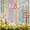 LYCGS 7X5ft Spring Easter Backdrop - Easter Rabbit Color Eggs Grass Wooden Wall Backdrop - Vinyl, Tearproof, Easy to Store - Perfect for Birthday, Wedding, Baby Shower & More view 1