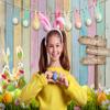 LYCGS 7X5ft Spring Easter Backdrop - Easter Rabbit Color Eggs Grass Wooden Wall Backdrop - Vinyl, Tearproof, Easy to Store - Perfect for Birthday, Wedding, Baby Shower & More view 2