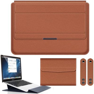 11-17 inch Universal Multi-Function Waterproof PU Leather Notebook Bag, Handheld Foldable Laptop Sleeves with Mouse Pouch and Bracket, 3-in-1 Stand Padded Pouch