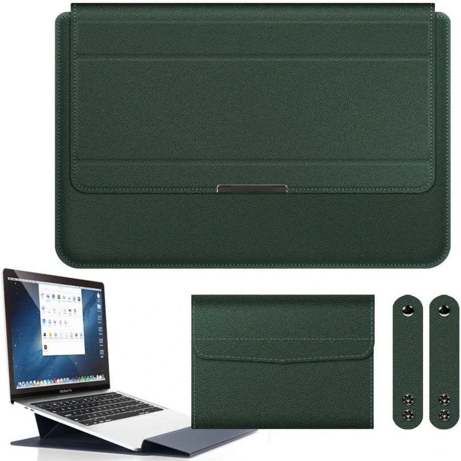 11-17 inch Universal Multi-Function Waterproof PU Leather Notebook Bag, Handheld Foldable Laptop Sleeves with Mouse Pouch and Bracket, 3-in-1 Stand Padded Pouch