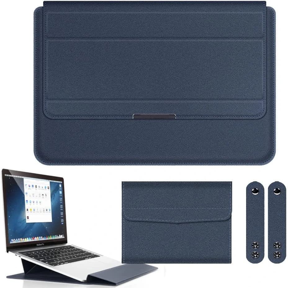 11-17 inch Universal Multi-Function Waterproof PU Leather Notebook Bag, Handheld Foldable Laptop Sleeves with Mouse Pouch and Bracket, 3-in-1 Stand Padded Pouch