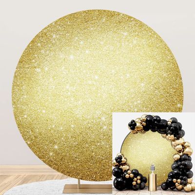 Leyiyi 6.5x6.5ft Luxurious Gold Glitter Round Backdrop Cover Golden Starlight Circle Backdrop Stand Cover for Girl Lady Adults Birthday Party Wedding Baby Shower Bridal Shower Prom Decor Photo Props