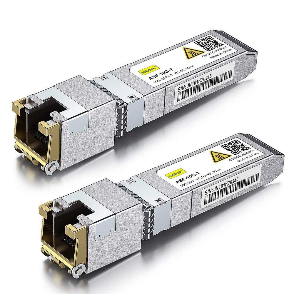 10Gtek SFP+ to RJ-45 10GBase-T Transceiver, 10Gbe Copper SFP+ to Ethernet Module for Cisco SFP-10G-T-S, Ubiquiti UniFi UF-RJ45-10G, TP-Link TL-SM5310-T, Netgear and More, up to 30m, Pack of 2