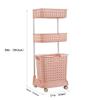 3-Tier Mobile Storage Cart,Bathroom Rolling Storage Shelves with Wheels and Removable Laundry Hamper Organizer Basket Standing Shelf Units For Bathroom and Laundry or Narrow Places,Pink view 2