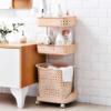3-Tier Mobile Storage Cart,Bathroom Rolling Storage Shelves with Wheels and Removable Laundry Hamper Organizer Basket Standing Shelf Units For Bathroom and Laundry or Narrow Places,Pink view 3