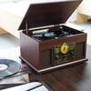 10-in-1 Bluetooth Record Player Multifunctional 3-Speed Turntable for Vinyl Record with Stereo Speaker,LP Vinyl to MP3 Converter with CD, Cassette Player,FM Radio,Wireless Music Streaming | Mahogany view 2